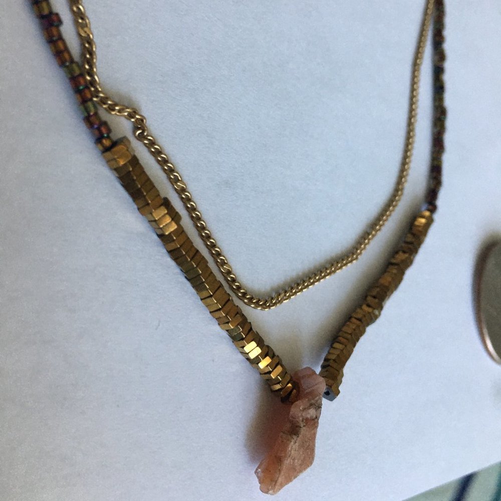 2-layer gold and mix stone rose quartz necklace